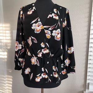 Halogen floral faux wrap blouse